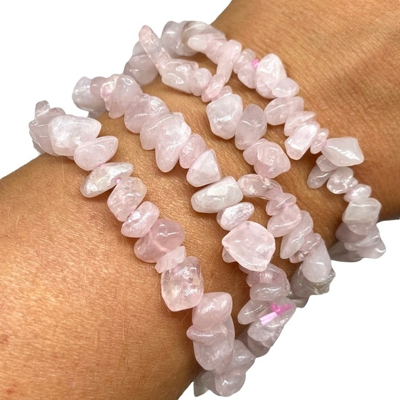 Rose Quartz Gemstone Chips Beaded Stretch Bracelet Natural Chip Stone Crystal - Picture 5 of 5